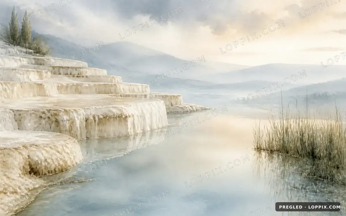 Ravni prikaz motiva Tiho jezero ispod sedre